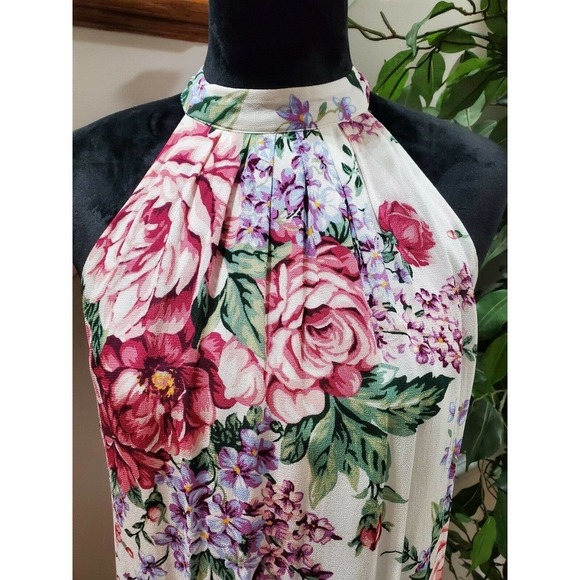 Forever 21 Women White Floral Rayon Halter Neck Sleeveless Knee Length Dress M - Picture 2 of 10